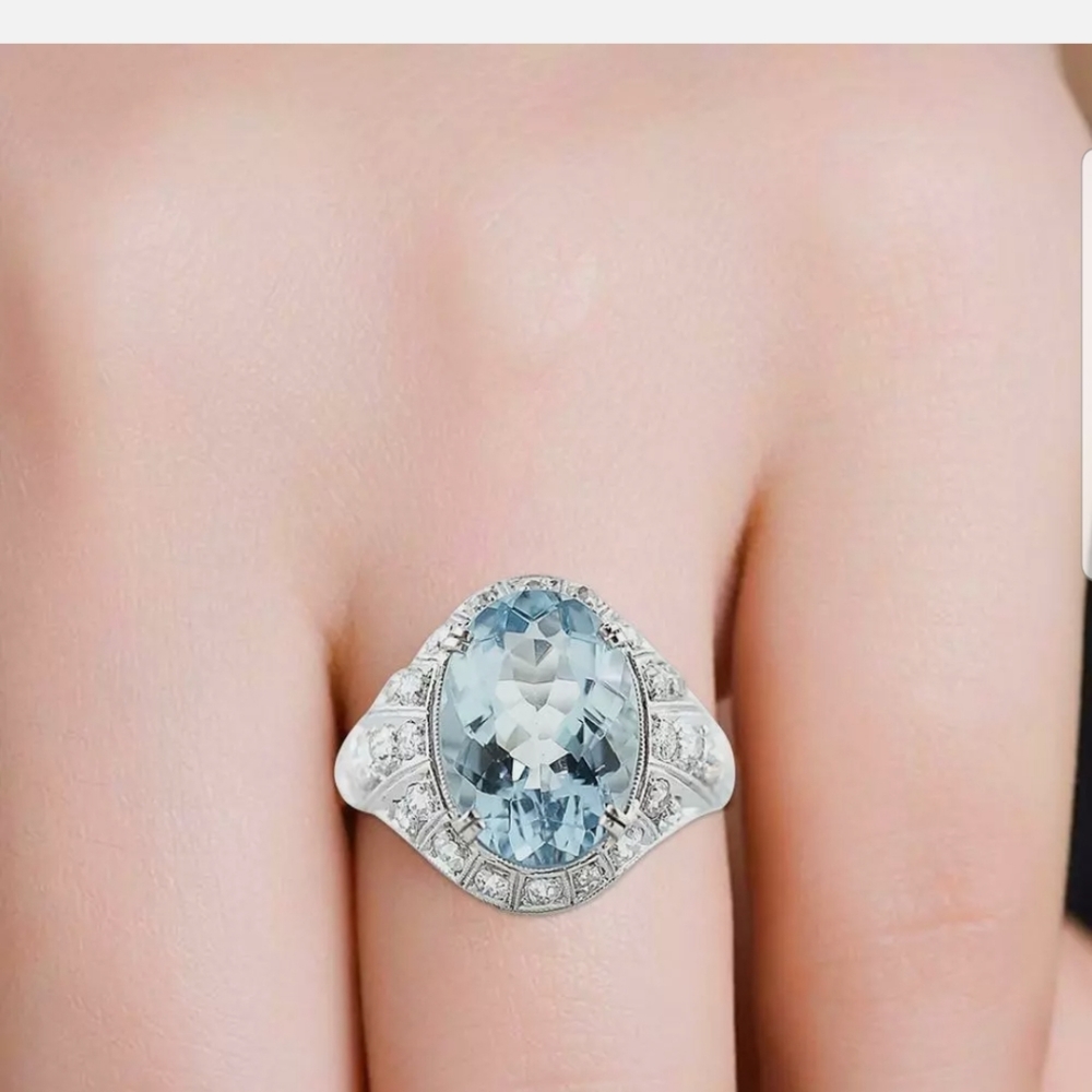 New Fashion Women Blue Aquamarine Ring Gemstone - Picture 8 of 10